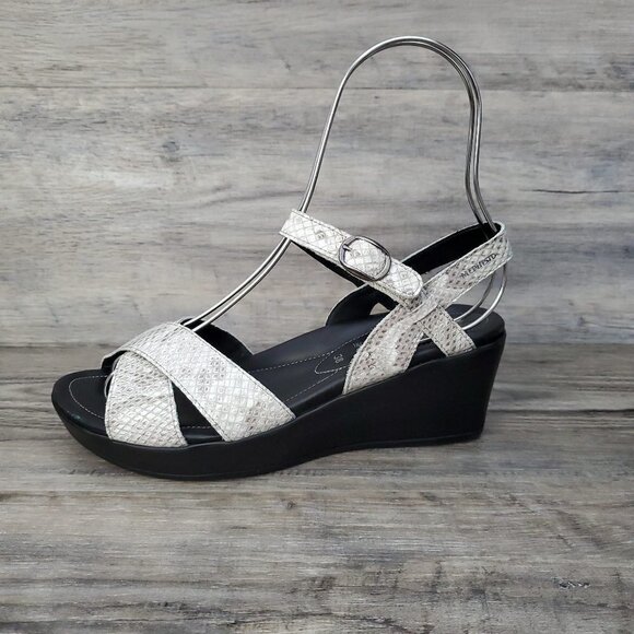 Mephisto Grey Leather Snake Print Wedge Sandals - Picture 5 of 16